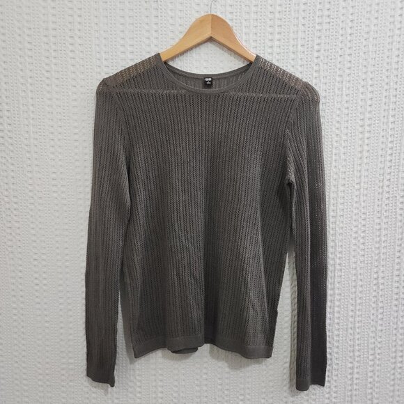 Uniqlo Open Knit Sheer Long Sleeve Top Gray Size Small Lightweight Beachy - Picture 11 of 11